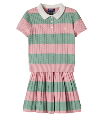 Cable-knit striped cotton polo sweater and skirt set | Polo Ralph Lauren Kids