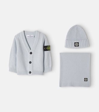 Baby Set aus Cardigan, Mütze und Schal Compass | Stone Island Junior