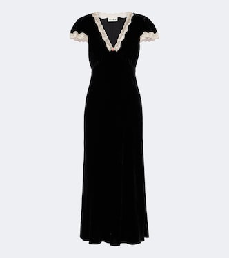 Vestido midi Clarice de terciopelo con encaje | Rixo