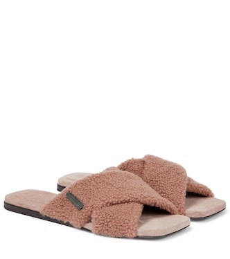 Embellished shearling slides | Brunello Cucinelli