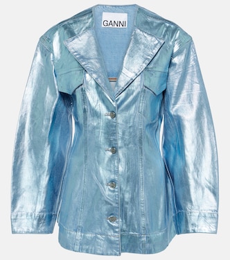 Foil metallic denim blazer | Ganni