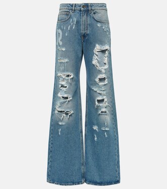 Distressed High-Rise Wide-Leg Jeans | Rabanne