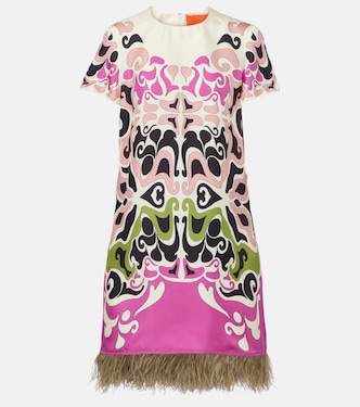 Mini Swing feather-trimmed silk minidress | La DoubleJ