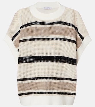 Open-knit striped cotton top | Brunello Cucinelli