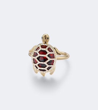 Tortue 9kt gold ring with diamonds and resin | Yvonne Léon
