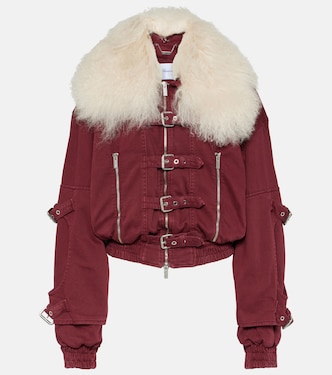 Cropped shearling-trimmed denim jacket | Blumarine