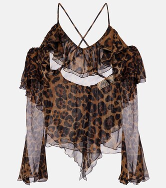 Leopard-print draped silk top | Blumarine