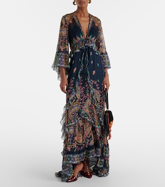 Etro, Paisley tiered silk chiffon gown, Women, Multicolor, US 10, Dresses Etro, Paisley tiered silk chiffon gown, Women, Multicolor, US 10, Dresses