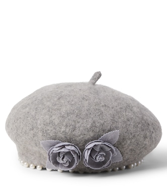 Embellished floral-appliqué felt beret | Monnalisa