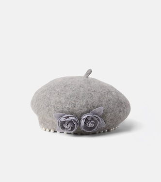 Embellished floral-appliqué felt beret | Monnalisa