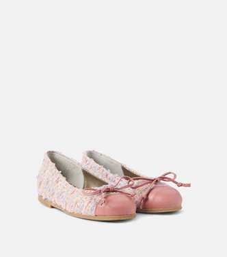 Leather-trimmed bouclé ballet flats | PèPè