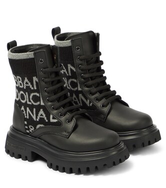 Logo leather combat boots | Dolce&Gabbana Kids