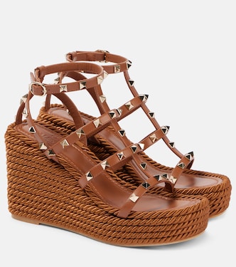 Rockstud Torchon 95 leather espadrille wedges | Valentino Garavani