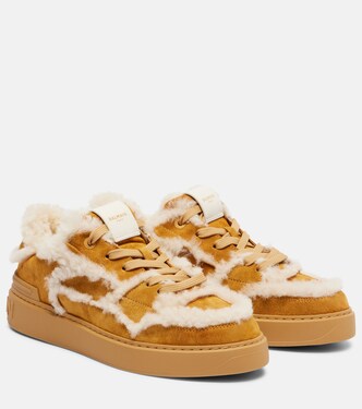 Shearling-trimmed suede sneakers | Balmain