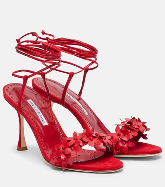 Anista floral-appliqué leather sandals | Manolo Blahnik