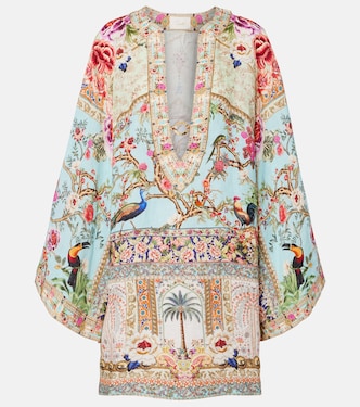 Embellished printed ring-detail linen kaftan | Camilla