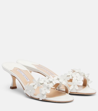 Anistarona floral-appliqué leather mules | Manolo Blahnik
