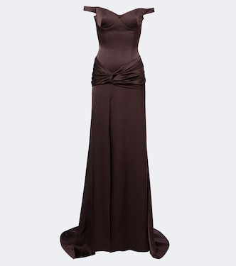 Off-shoulder crêpe satin corset gown | Alex Perry