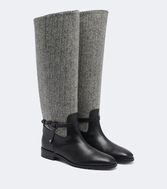 Lawton herringbone and leather knee-high boots  | Jimmy Choo