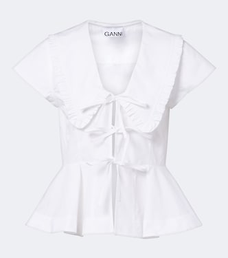 Blusa in cotone con peplo e fiocco | Ganni