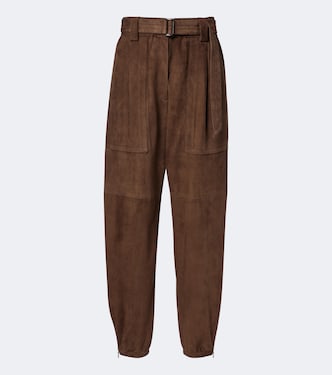 Pantaloni tapered in suede con cintura | Brunello Cucinelli