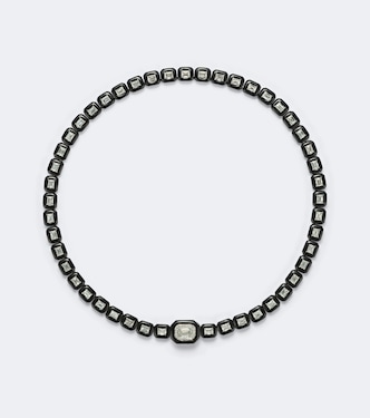 Oui 18kt white gold and enamel necklace with diamonds | Nikos Koulis