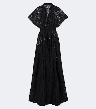 Belted embroidered mesh maxi dress | Norma Kamali