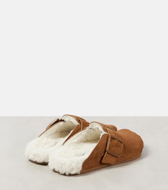 Sunday shearling-lined suede mules in beige - Balenciaga | Mytheresa