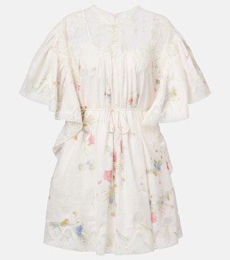 Vestido corto Lucky Lace de lino floral | Zimmermann