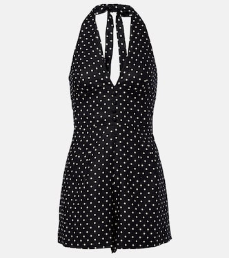 Sofia polka-dot halterneck linen romper | Faithfull