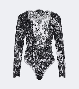 Sheer cotton-blend lace bodysuit | Saint Laurent