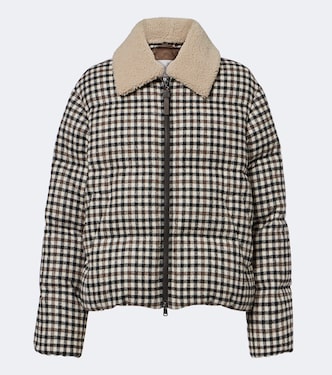 Chaqueta de plumas de lana a cuadros con cuentas Monili | Brunello Cucinelli