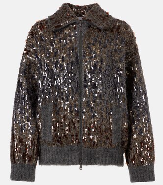 Sequined mohair-blend zip-up sweater | Brunello Cucinelli