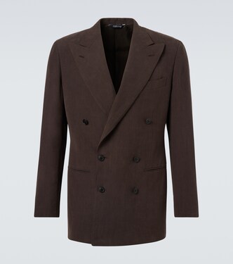 더블 브레스티드 리넨 캔버스 블레이저 | Saman Amel