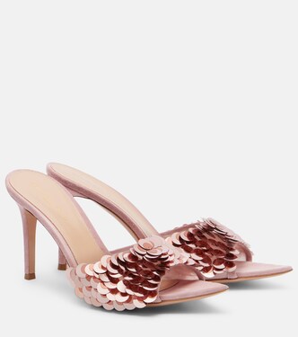 Elle sequined suede-trimmed mesh mules | Gianvito Rossi