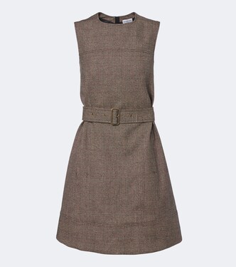 Belted checked wool and linen-blend minidress | Burberry