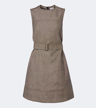 Belted checked wool and linen-blend minidress | Burberry