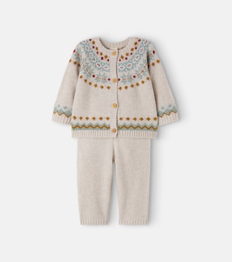 Baby Toudou Scone wool-blend cardigan and pants set | Bonton
