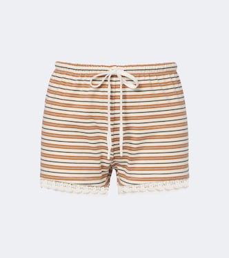 Maeve lace-trimmed striped cotton shorts | Posse