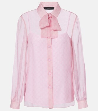 Camisa de chifón con lazada y GG | Gucci