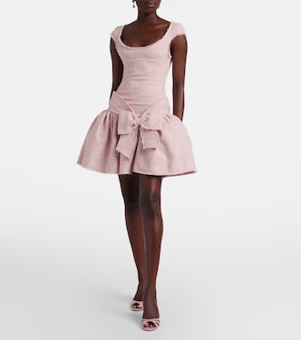 Bow-detail distressed tweed minidress in pink - Shushu Tong