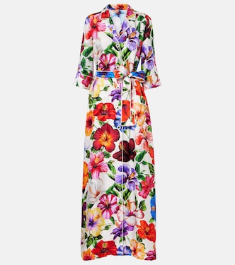 Floral belted silk satin maxi dress | Dolce&Gabbana
