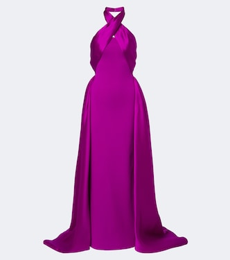 Rumi halterneck satin-trimmed crêpe gown | Solace London