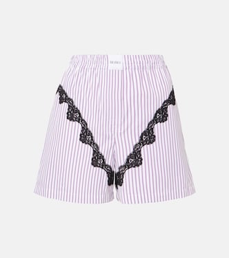 Striped lace-trimmed cotton shorts | The Attico