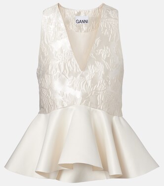 Peplum satin cloqué top | Ganni