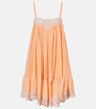 Lace-trimmed silk georgette minidress | Chloé