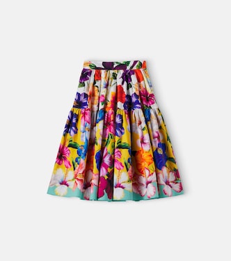 Floral pleated tiered cotton skirt | Dolce&Gabbana Kids