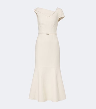 Belted asymmetric bouclé cocktail dress | Roland Mouret