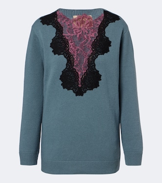 Lace-trimmed virgin wool sweater | Valentino