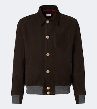 Cashmere-trimmed leather blouson jacket | Brunello Cucinelli